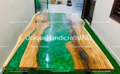 Epoxy Coffee Table With Green Resin River Natural Wood Handmade Furniture Coffee, Dining Table For Indoor and Outdoor Decor Unique Handicrafts IND