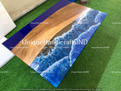 Ocean Wave Epoxy Resin Top Center Sofa Dining Table, Kitchen Slab Table, Custom Made Epoxy Resin Table, Natural Wood 24x48, 36x60 inch Decor Unique Handicrafts IND