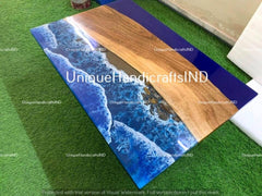 Ocean Wave Epoxy Resin Top Center Sofa Dining Table, Kitchen Slab Table, Custom Made Epoxy Resin Table, Natural Wood 24x48, 36x60 inch Decor Unique Handicrafts IND
