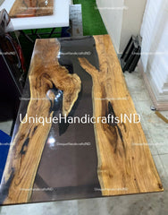Epoxy Dining Table With Black Tint Resin Arts / Epoxy Table Top Handmade Resin River Table for Farmhouse and Kitchen Countertop Decor Unique Handicrafts IND