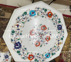 Marble Inlay Coffee End Table Top, Handmade Semiprecious Stone Inlaid Side Table, Living Room Table Top Marble Furniture Best Gift Idea Unique Handicrafts IND