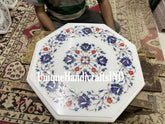Marble End Table & Coffee Table, Flower Design Marble Table Top, Small Marble Table Top for Balcony, Marble Furniture Table for living room Unique Handicrafts IND