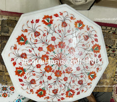 Exquisite Handcrafted Marble Inlay Coffee Tabletop - Unique Design Carnelian Marquetry Floral Arts Fathers day Best Gifts Idea Unique Handicrafts IND