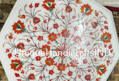 Exquisite Handcrafted Marble Inlay Coffee Tabletop - Unique Design Carnelian Marquetry Floral Arts Fathers day Best Gifts Idea Unique Handicrafts IND