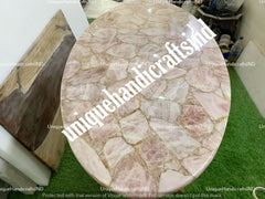 Oval Coffee Table / Rose Quartz Stone Slab Counter Top Random Farm House Table /Vanity Top/ Slab Kitchen Counter Slab Top/Dining top Unique Handicrafts IND