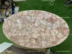 Oval Coffee Table / Rose Quartz Stone Slab Counter Top Random Farm House Table /Vanity Top/ Slab Kitchen Counter Slab Top/Dining top Unique Handicrafts IND