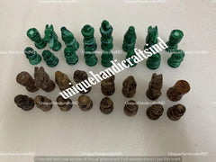 Christmas Gifts Marble Green And Yellow Chess Pieces Game Board's Hand Carved Work Malachite Stone Home Decor and Gifts Unique Handicrafts IND