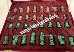 Christmas Gifts Marble Green And Yellow Chess Pieces Game Board's Hand Carved Work Malachite Stone Home Decor and Gifts Unique Handicrafts IND