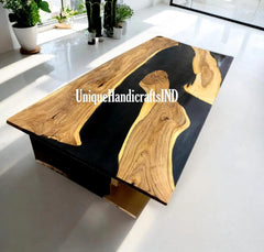 River Table With Black Epoxy Resin, Modern Kitchen Table, Epoxy Table, Handmade, Live Edge Table, Study Desk, Wood Dining Table, Office Desk Unique Handicrafts IND