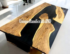 River Table With Black Epoxy Resin, Modern Kitchen Table, Epoxy Table, Handmade, Live Edge Table, Study Desk, Wood Dining Table, Office Desk Unique Handicrafts IND