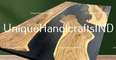 River Table With Black Epoxy Resin, Modern Kitchen Table, Epoxy Table, Handmade, Live Edge Table, Study Desk, Wood Dining Table, Office Desk Unique Handicrafts IND