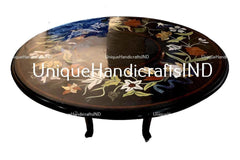 Coffee Table With Black Marble Semi Precious Inlay Pietradura Lapis Floral Art Home Decor Fathers Day Gift Unique Handicrafts IND