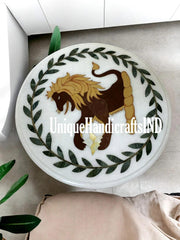 Marble Table with Carnelian Inlay Semi Precious Stones Dragons Art Round Coffee,dining,side table For home decor Unique Handicrafts IND