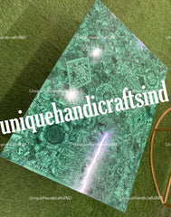 Marble Malachite Table Top Stones Random Work Semi Precious Stone Handmade Work / Malachite Kitchen Counter Unique Handicrafts IND