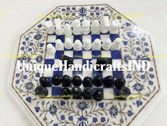 Christmas Gifts Chess Table White Marble Hand Made Chess Set Pieces Board Game With lapis lazuli Inlay Floral Art Best Fathers Day Gift Unique Handicrafts IND