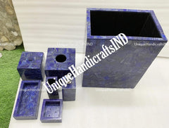 Bathroom Accessories Set, 7 Piece Lapis Lazuli Bathroom Set, Tooth Brush Holder, Soap Dispenser, Tissue Box, Bathroom Decor Unique Handicrafts IND