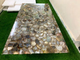 Agate Natural Stone Counter Dining Center Table Top Slab with Overhang , Agate Slab For Kitchen, Buffet Table, Dinning Table Unique Handicrafts IND