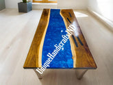 Epoxy Dining Table, Blue Epoxy Table Top, Rustic dining table, Farm Table, Farmhouse Table, Coffee Table, Dining Room Table, Dine Furniture Unique Handicrafts IND
