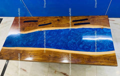 Epoxy Dining Table, Blue Epoxy Table Top, Rustic dining table, Farm Table, Farmhouse Table, Coffee Table, Dining Room Table, Dine Furniture Unique Handicrafts IND