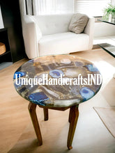Stone Table top , Natural Blue & Brown Stone Table for home décor Decorative Coffee Table Top Mid Century Table Handmade Round Table Unique Handicrafts IND