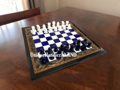 Handmade Black Marble Chess Set – Lapis Lazuli Inlay Art | Luxury Home Décor Gift | Unique Christmas Gift Him | Antique-Style Centerpiece Unique Handicrafts IND