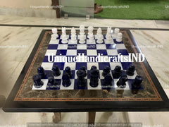 Handmade Black Marble Chess Set – Lapis Lazuli Inlay Art | Luxury Home Décor Gift | Unique Christmas Gift Him | Antique-Style Centerpiece Unique Handicrafts IND