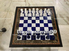 Handmade Black Marble Chess Set – Lapis Lazuli Inlay Art | Luxury Home Décor Gift | Unique Christmas Gift Him | Antique-Style Centerpiece Unique Handicrafts IND