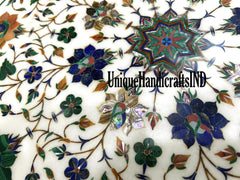Marble Table Top Handmade Inlay with Lapis Lazuli Semi Precious Stone Marquetery Floral Fine Arts Home Decor Furniture Gift For Her wedding Unique Handicrafts IND