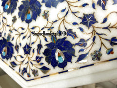 Marble Side Table Lapis Lazuli Inlay Stone Handmade Pietra Dura Art Home Decor Furniture Unique Handicrafts IND