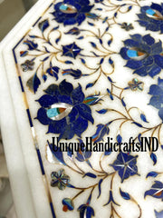 Marble Side Table Lapis Lazuli Inlay Stone Handmade Pietra Dura Art Home Decor Furniture Unique Handicrafts IND