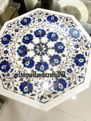Marble Side Table Lapis Lazuli Inlay Stone Handmade Pietra Dura Art Home Decor Furniture Unique Handicrafts IND