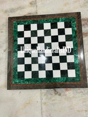 Christmas Gifts Marble Chess Game Board Handmade Malachite Semi Precious Mosaic Arts Collectible Gift Him/ Her Unique Handicrafts IND