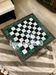 Christmas Gifts Marble Chess Game Board Handmade Malachite Semi Precious Mosaic Arts Collectible Gift Him/ Her Unique Handicrafts IND