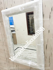 Halloween Sale Selenite Wall Mirror, Stone Mirror for Wall, Handmade Art Selenite Inlay Crystal Mirror, Agate Stone Mirror, Gemstone Mirror Unique Handicrafts IND