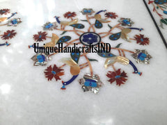 Marble Dining Table Top Semi Precious Stone Inlay Floral Work Handmade Pietra Dura Art Handmade Living Room Decor Furniture Unique Handicrafts IND