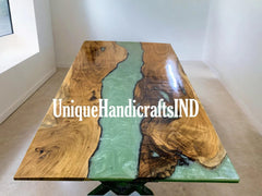 Epoxy Dining Table, Dining Room Furniture, Kitchen Table, Natural Wooden Table , Green Epoxy Resin Table, Natural Wood Furniture Unique Handicrafts IND