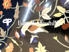 Black Marble Coffee Table Top with Semi Precious Stone Inlay, Floral Art Marquetry for Home & Hallway Decor, Table Top in Peitra Dura Art Unique Handicrafts IND