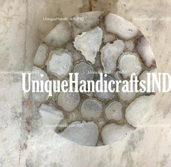 Coffee Table With White Salt Agate Natural Stone Handmade Round Living room Furniture Unique Handicrafts IND