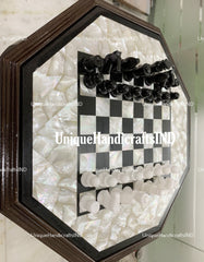 Christmas Gifts Marble Chess Set game table with pieces / Mother of pearls Chess Game Table Top / Best Gifts for Son Birthday / Inlay Art Unique Handicrafts IND