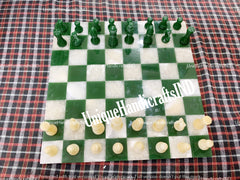 Handmade Green White Marble Chess Handicraft Item For Gift Home decor Antique Precious Items for center piece Gift for him Anniversary gift Unique Handicrafts IND