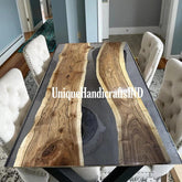 Custom Clear Epoxy Resin Dining Table | Handmade Live Edge Walnut Wood Table | Large Rustic Furniture for Your Home Unique Handicrafts IND