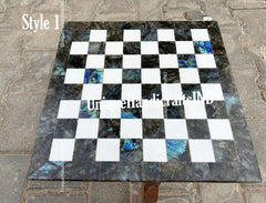 Father's Day Gifts Chess Set in Labradorite Gemstone, Stone inlay Art / Marble Handmade Chess Table Top For Fathers Day Gift Unique Handicrafts IND