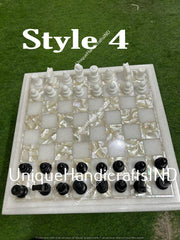 Father's Day Gifts Chess Set in Labradorite Gemstone, Stone inlay Art / Marble Handmade Chess Table Top For Fathers Day Gift Unique Handicrafts IND