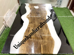 Dining Table Black,Epoxy Resin Table, Walnut Epoxy Table, Custom Live Edge Walnut Black Epoxy Dining Table, Made to Order Resin River Table Unique Handicrafts IND
