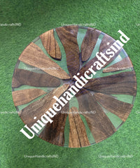 Round Wood Table Top with Clear Epoxy Resin - Handmade Coffee & Dining Table, Unique Resin Furniture, Home Decor Unique Handicrafts IND