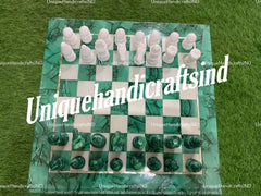 Christmas Gifts Malachite Chess Board With Marble Chess Pieces Indoor Adult Chess Game Handmade Top Quality Marble Chess Gift Item Unique Handicrafts IND