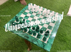 Christmas Gifts Malachite Chess Board With Marble Chess Pieces Indoor Adult Chess Game Handmade Top Quality Marble Chess Gift Item Unique Handicrafts IND