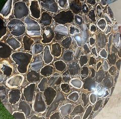 Natural Agate Stone Table Top – Black & Gold Agate Coffee Table, Crystal Side Table, Elegant Stone Countertop for Home Decor Unique Handicrafts IND