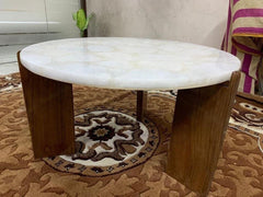 Natural Quartz Table Top for Home Décor Interior White Quartz Round Coffee Side End Round Center Table Top Quartz Desk Table Top Unique Handicrafts IND