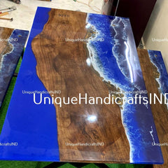Epoxy Resin Dinner Table, Natural Acacia Wood Table,Ocean Waves Resin Table with Iron Stand, Made To Order, Console Sofa, River Coffee Table Unique Handicrafts IND